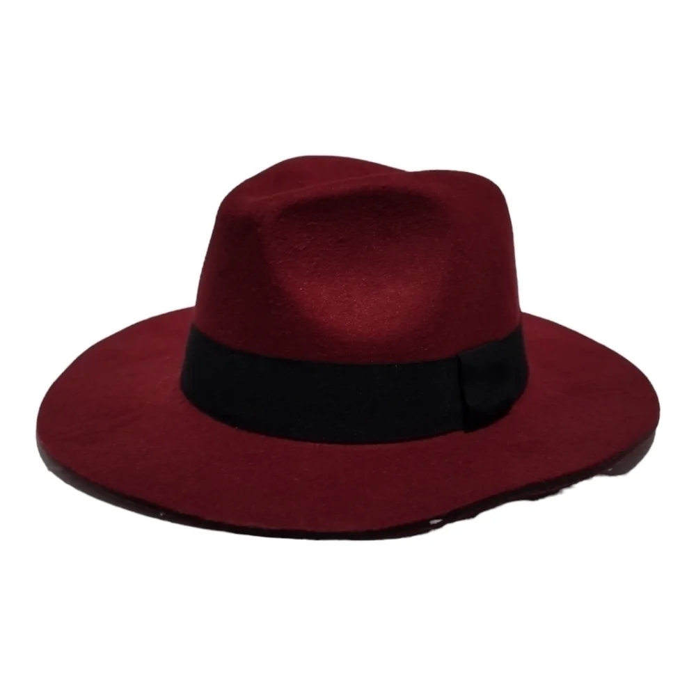 Marcus Adler Burgundy Fedora Wide Brim Hat Black Trim